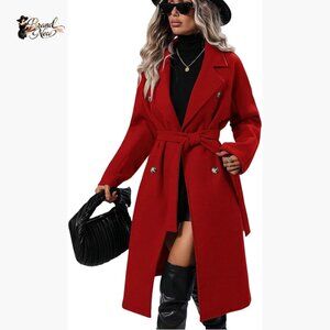 Wool Blend Pea Coat Double Breasted Notch Lapel Trench Coat